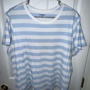 Old Navy Women’s Light Blue & White Striped Short Sleeve Tee